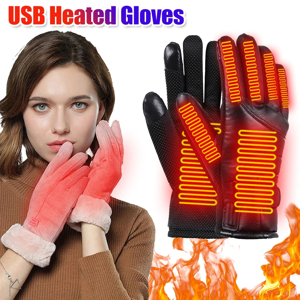 Electric Heating Gloves Men Women USB Charging Electric Heated Gloves Winter Skiing Snowboarding Can Touch Screen Snow Gloves ShopOnlyDeal