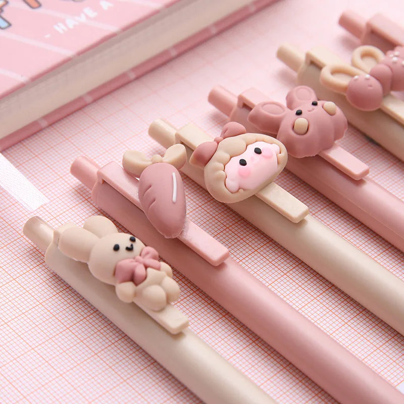 CHEN LIN 5Pcs Cute Sweet Pink Girl and Rabbit Gel Pen Cartoon Press Pen 0.5mm Black School Supplies Stationery Kawaii Funny Pens ShopOnlyDeal