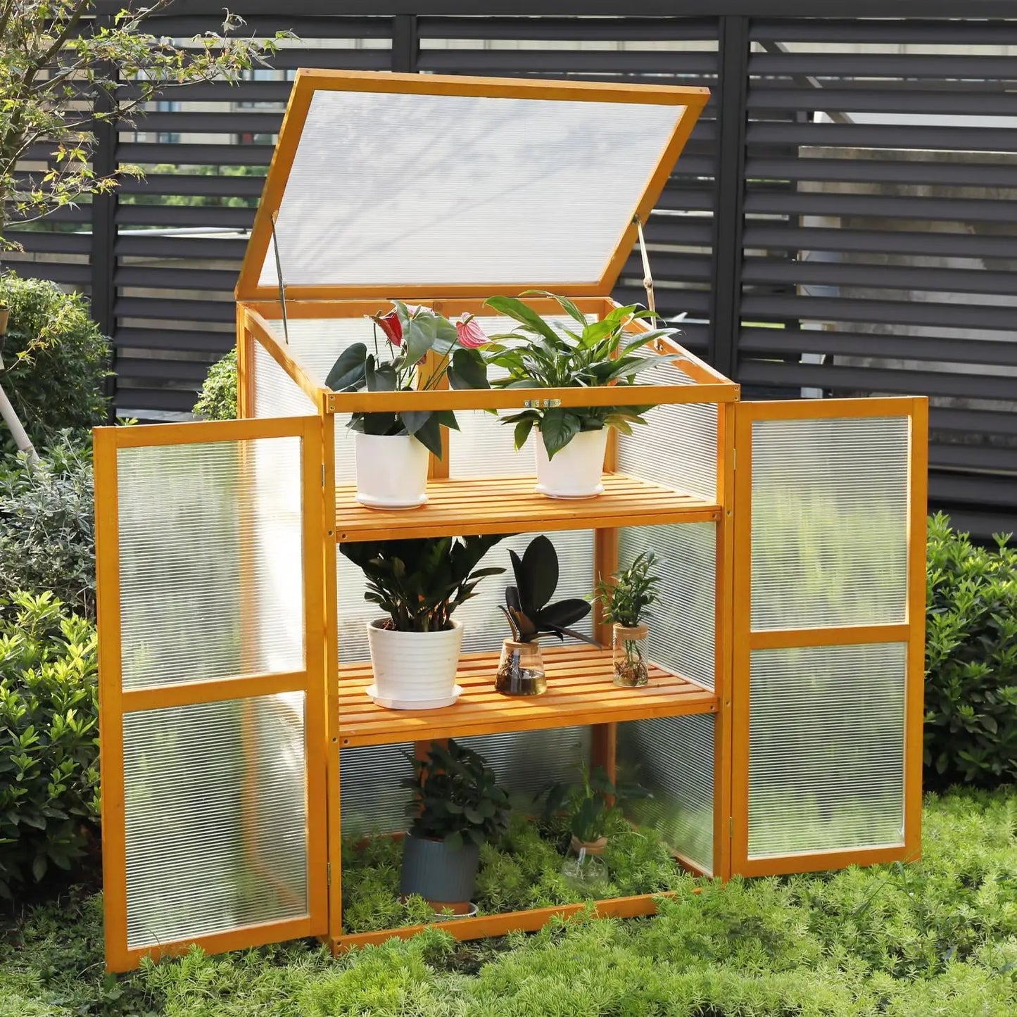 6' x 4' Polycarbonate Greenhouse | Outdoor Walk-in Greenhouse Kit with Wooden Frame | Greenhouse with Lockable Door for Patio ShopOnlyDeal