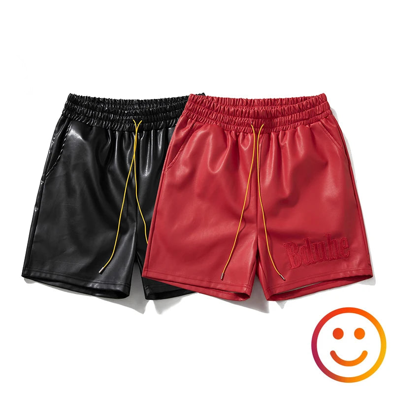 Leather Black Red Green Board Shorts with Pockets | 2024 Summer | High-Quality Yellow Drawstring Beach Short Pants Breeches for Men and Women ShopOnlyDeal