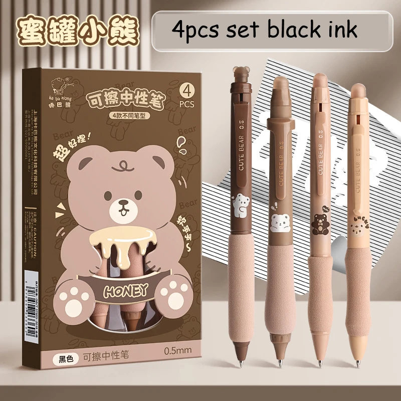 4pcs Erasable Pen Set Black Blue Ink Soft Grip Kawaii Gel Pen School Supplies Japanese Kawaii Stationery Aesthetic Pens ShopOnlyDeal