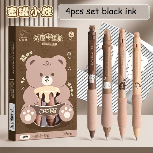 4pcs Erasable Pen Set Black Blue Ink Soft Grip Kawaii Gel Pen School Supplies Japanese Kawaii Stationery Aesthetic Pens ShopOnlyDeal