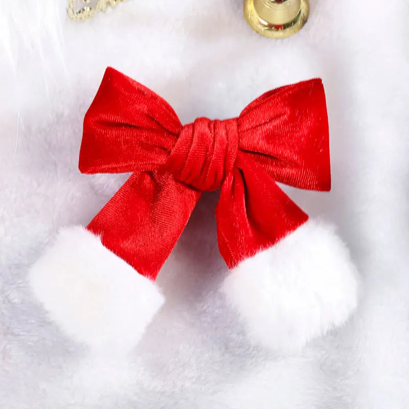 Fashion Hair Clips Christmas Velvet Bow Hairpins Kids New Year Party Decor Headwear Girls Hair Styling Tools Hair Accessories ShopOnlyDeal