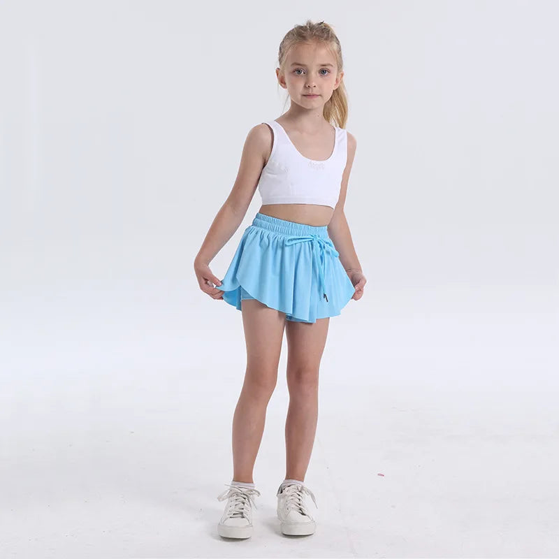 Butterfly Breeze Athletic 2-in-1 Running Skirt Shorts for Girls | Flowy Cheer, Tennis, & Dance Preppy Wear | Ages 5-12Y ShopOnlyDeal