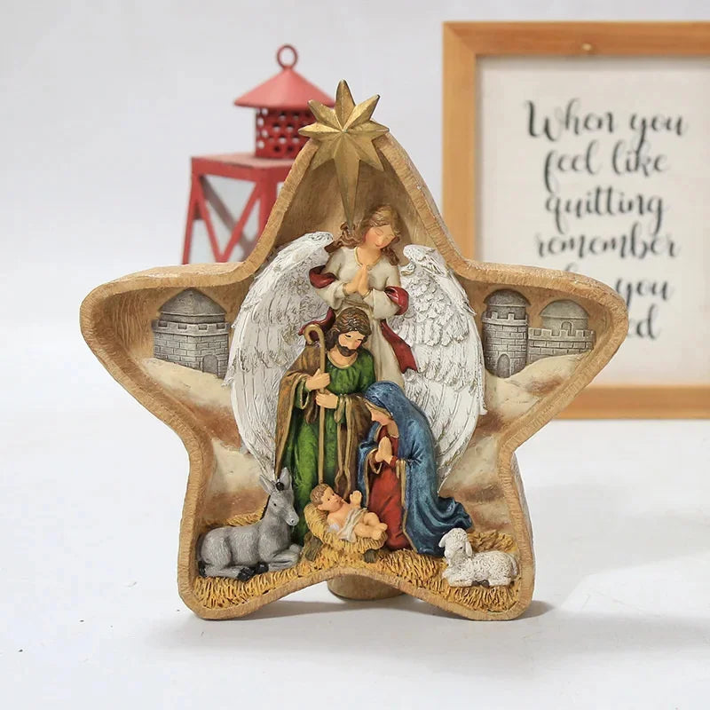 3D European Nativity Scene Statue Star Figures Jesus Birth Ornaments Family Sculpture Xmas Church Resin Christmas Home Decor ShopOnlyDeal