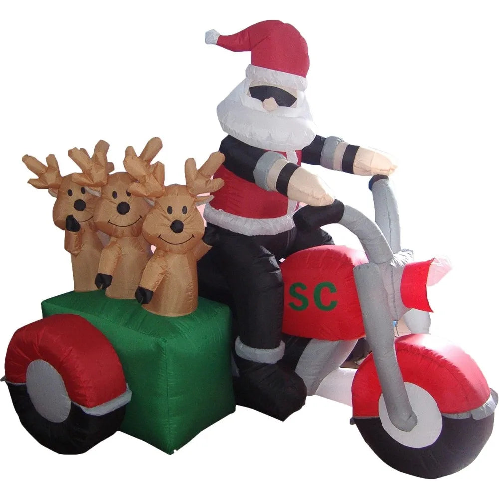 6 Foot Long Inflatable Santa Claus and 3 Reindeers in a Motorcycle ShopOnlyDeal