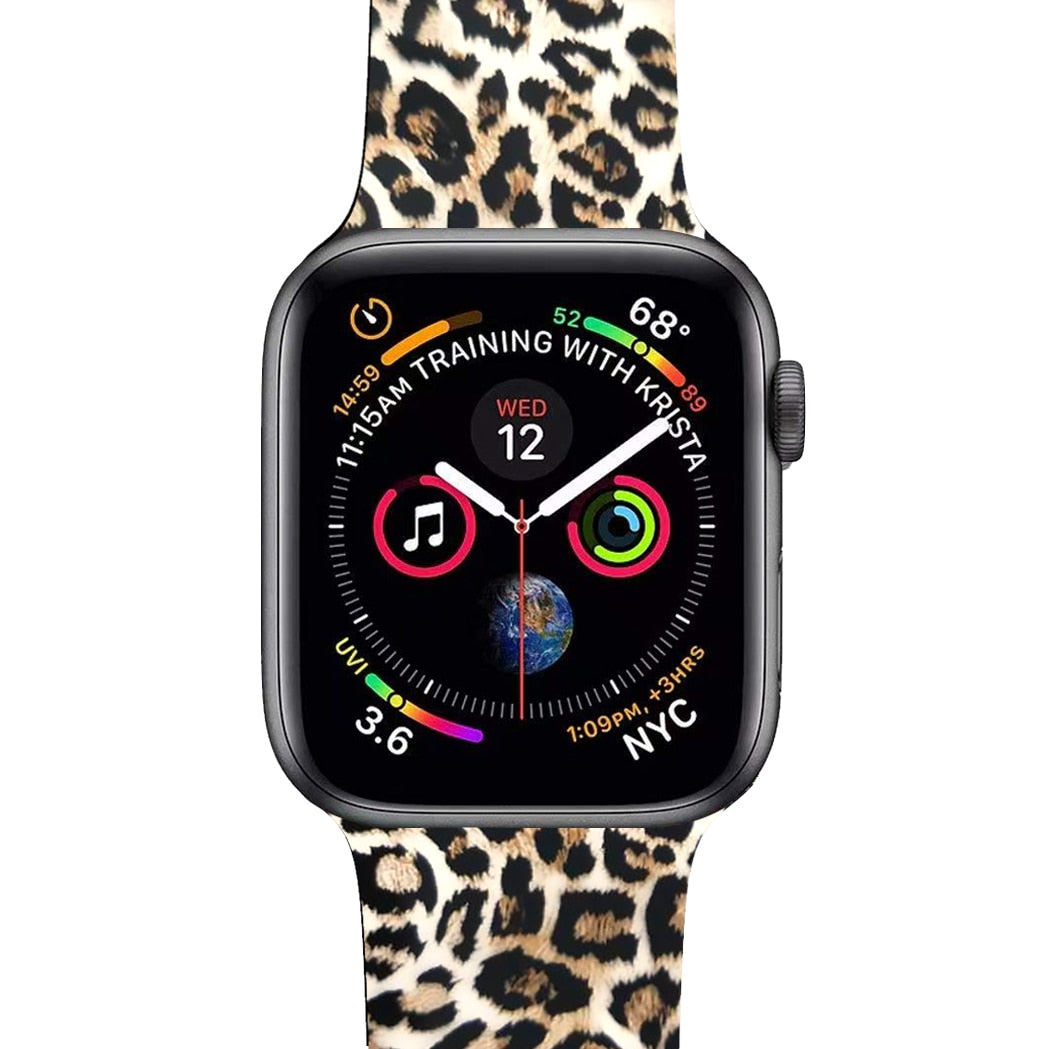 Leopard Printing Bracelet for Apple Watch Band Ultra 49mm 44 40 41 45 38MM 42MM for iWatch 8 7 6 SE 5 4 3 2 Women Silicone Strap ShopOnlyDeal