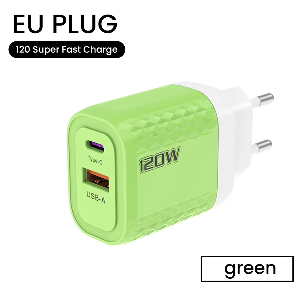 120W Charger Fast Quick Charging PD QC 3.0 USB Type C Charger Fast Charging EU/US/UK Plug Adapter For iphone 15 Samusng S23 120W ShopOnlyDeal