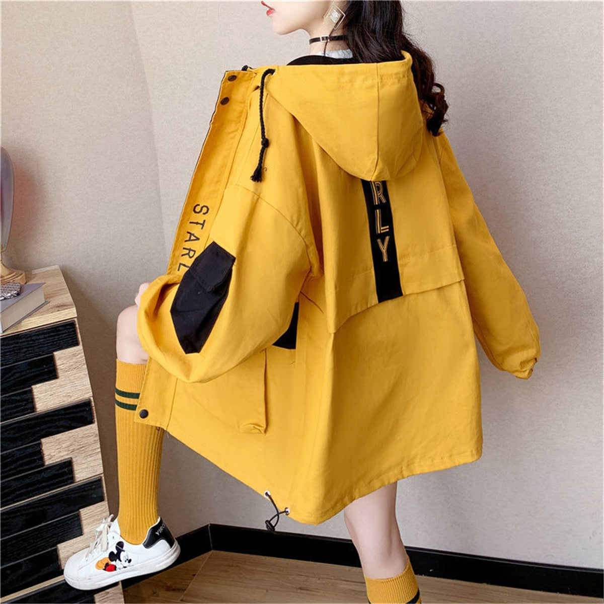 Fashion Spring Hoodie Women Harajuku Kpop Jacket Loose Hip Hop Tops Autumn Yellow Hooded Sweatshirt Zip Up Hoodie Streetwear ShopOnlyDeal