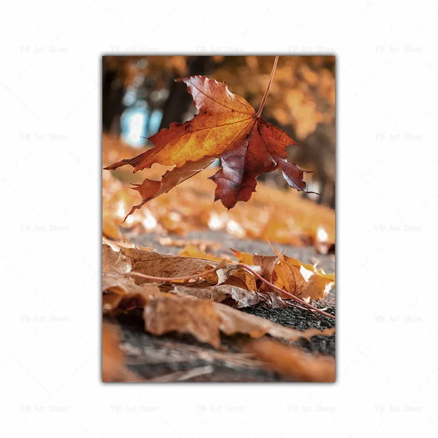 Autumn Scenery Pumpkin Leaves Poster Canvas Painting Maple Leaf Natural Landscape Wall Art Living Room Decoration Home Decor ShopOnlyDeal