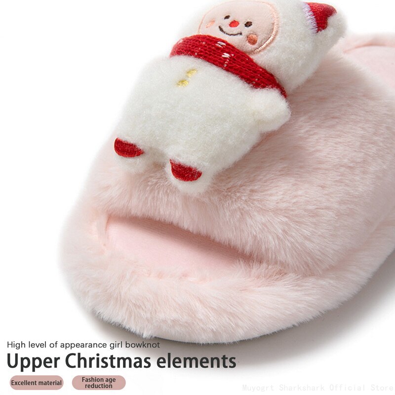 2023 Christmas Women'S Slippers Cute Cartoon Santa Claus Furry Slippers Wear Winter Soft Fluffy Home Slides Xmas Party Shoes ShopOnlyDeal