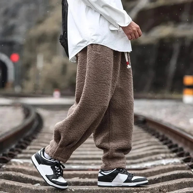 2023 Winter Warm Thicken Sweatpants Men Fashion Joggers Elastic Waist Drawstring Casual Pants Male Brand Fleece Trousers ShopOnlyDeal