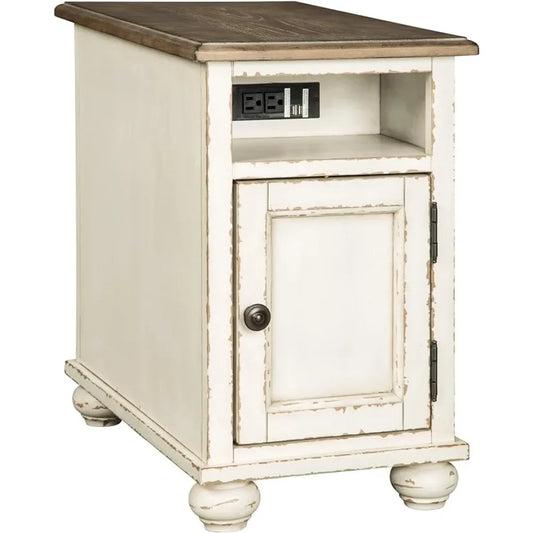 Signature Design by Ashley Realyn French Country Chair Side End Table with Outlets & USB Ports, Cream Antique White ShopOnlyDeal