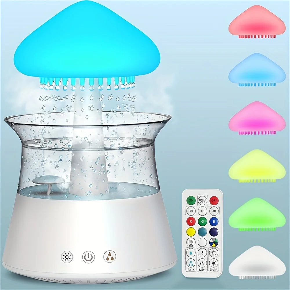 7-Colour Variable Cloud and Rain Humidifier with Remote Control - Vaporizer Humidification, Water Drop, Waterfall Light, Mushroo ShopOnlyDeal