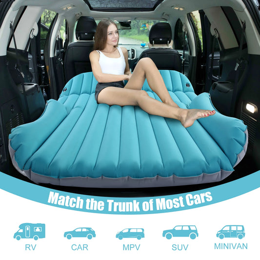 QDH SUV Air Mattress - Double-Sided Inflatable Camping Bed with Electric Pump for Trunk & Rear Seat Gray/Blue, No Pillows ShopOnlyDeal