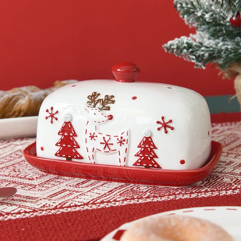 Nordic Ceramic Butter Dish Elk Santa Claus Sweets Cakes Desserts Plate Butter Plates Christmas Food Tray Cheese Tray Tableware ShopOnlyDeal