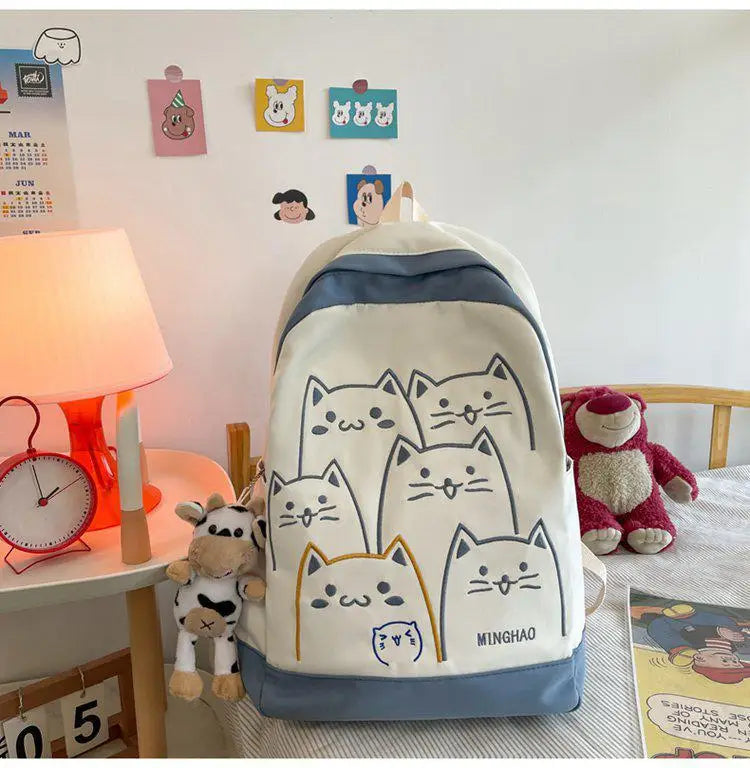 Cute Cat Pattern Backpack for Women | Kawaii High-Capacity Fashion Female Backpack | Travel and High School Book Bags for Students 2023 ShopOnlyDeal