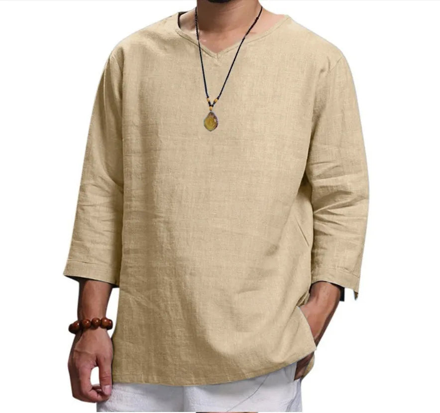 Men's New 3/4 Sleeve Loose Solid Casual Large Pullover Shirt ShopOnlyDeal