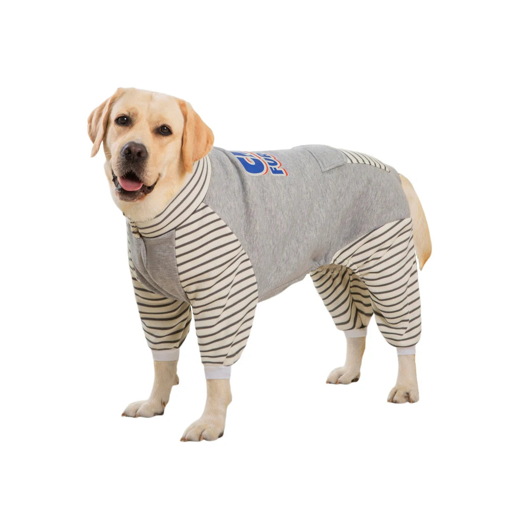 3XL-8XL Large Dog Jumpsuit Turtleneck Warm Plush Lined Dog Pajamas Onesie Stripe Winter Clothes for Large Dogs Pet Pitbull ShopOnlyDeal