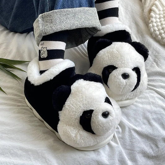 New Women Indoor Fluffy Slippers Cute Cartoon Panda Winter Warm Shoes For Couples Soft Plush Light Weight Women Men Home Slipper ShopOnlyDeal