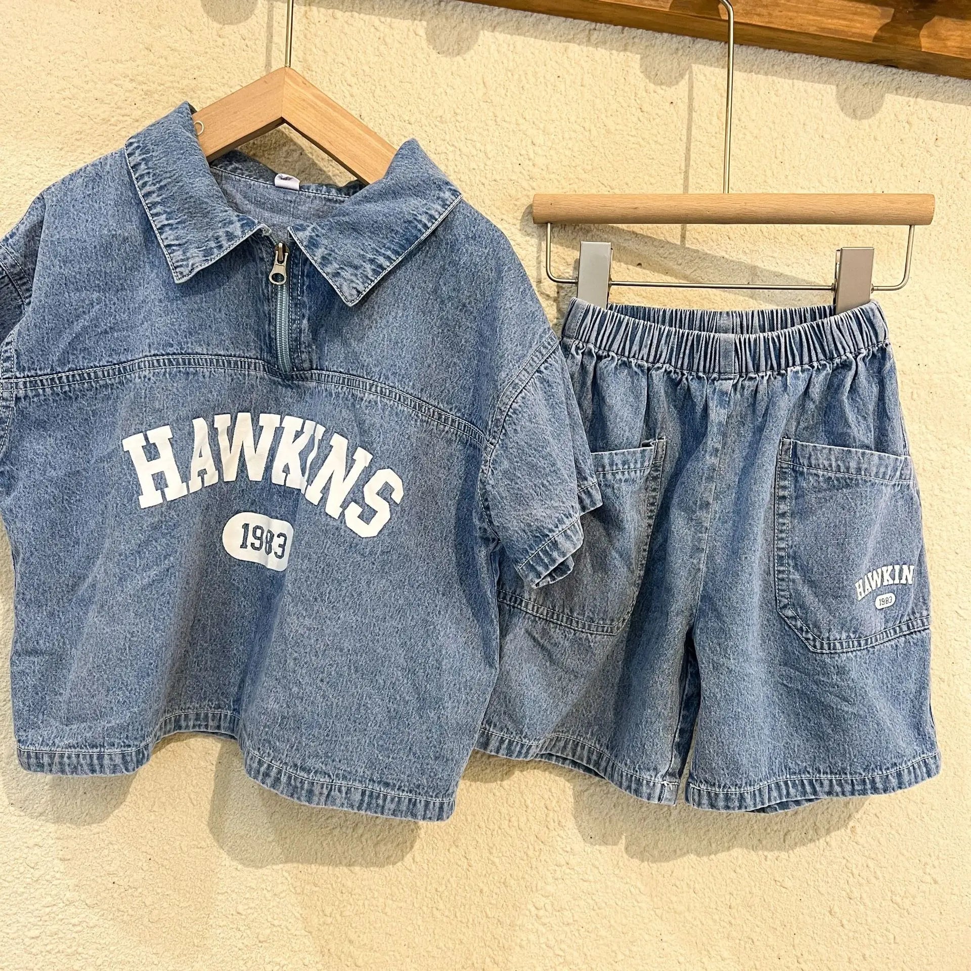 Children's Clothing Set | Casual Boys' Denim Suit with Letter Print Top + Shorts | Summer Two-Piece Ensemble ShopOnlyDeal