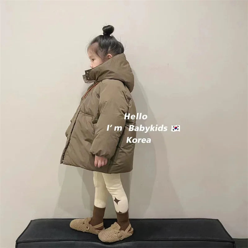 Girls Down Coat Jacket Cotton Windbreak Snowsuit 2024 Khaki Warm Thicken Winter Parka Outerwear Children's Clothing ShopOnlyDeal