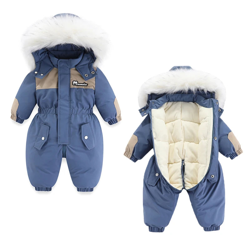 -30 Degree Winter Baby Ski Suit Waterproof Baby Jumpsuit Thicken Boys Overalls Warm Kids Clothes Children Clothing Set 1-5 Yrs ShopOnlyDeal