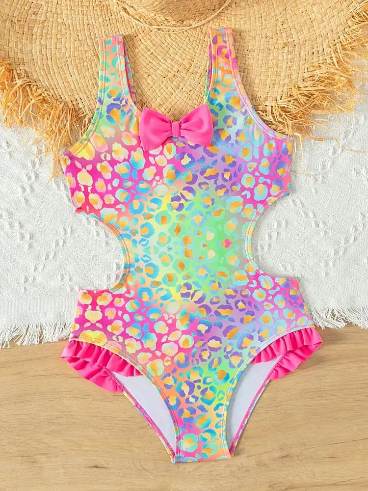 Bright and colorful girls swimwear with bow ruffle one-piece Bathing Suit Teen girls Summer Beach wear Swimming suit ShopOnlyDeal