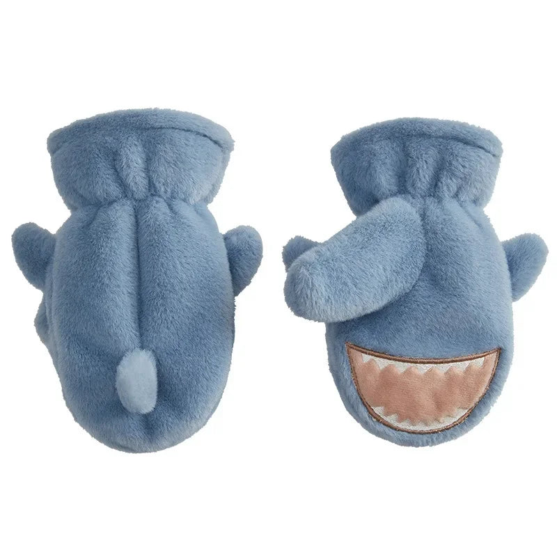 Winter New Cute Shark Children's Boys Girls' Fleece Thickened Warm Finger Gloves Accessories for Kids Mittens Snow Baby Stuff ShopOnlyDeal