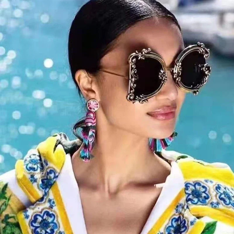 Fashion Retro Sunglasses Alloy Frame Ladies Glasses Fashion Model Brand Shades Female Transparent Lens Optical Beach Party UV400 ShopOnlyDeal