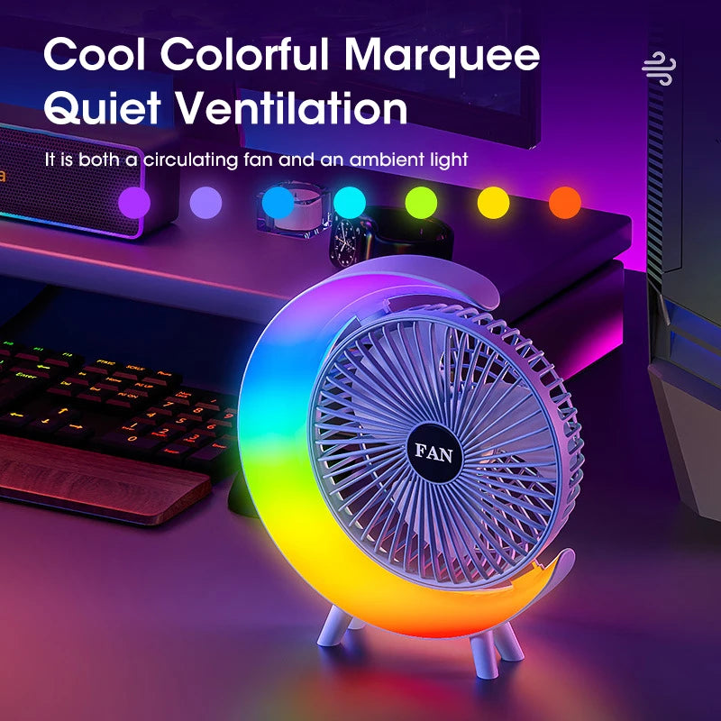 New Electric Fan RGB Lighting Fan USB Rechargeable Desktop Fan Home Office Silent Colorful Desktop Fan ShopOnlyDeal