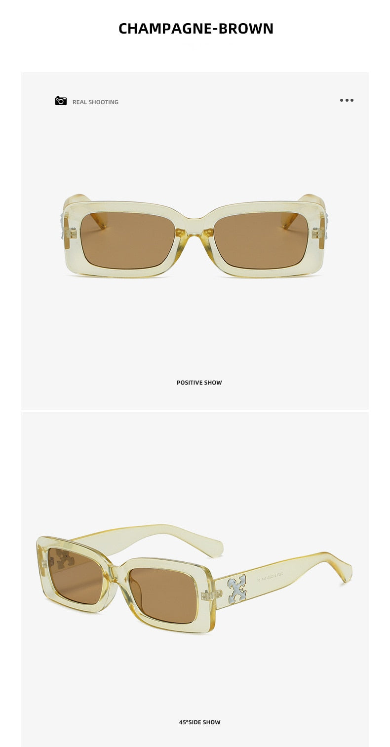 Designer Small Rectangle Women Sun Glasses | Brand Men Shades | Retro Square Black Sunglasses 2023 | Luxury Glasses with White Decoration | Eyewear ShopOnlyDeal