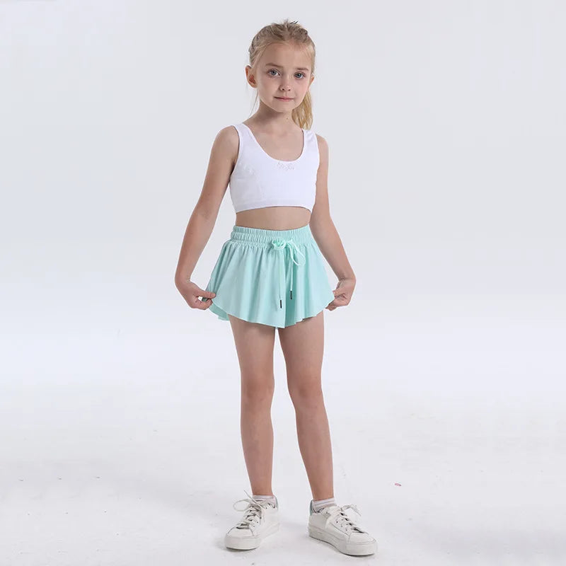 Butterfly Breeze Athletic 2-in-1 Running Skirt Shorts for Girls | Flowy Cheer, Tennis, & Dance Preppy Wear | Ages 5-12Y ShopOnlyDeal