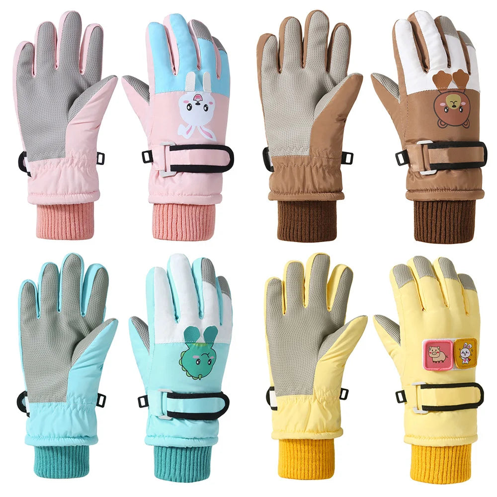 Cute Kids Winter Gloves for Girls Boys Thicken Windproof Children Ski Gloves Snow Sports Child Mittens for Snowboard 4-8Y ShopOnlyDeal