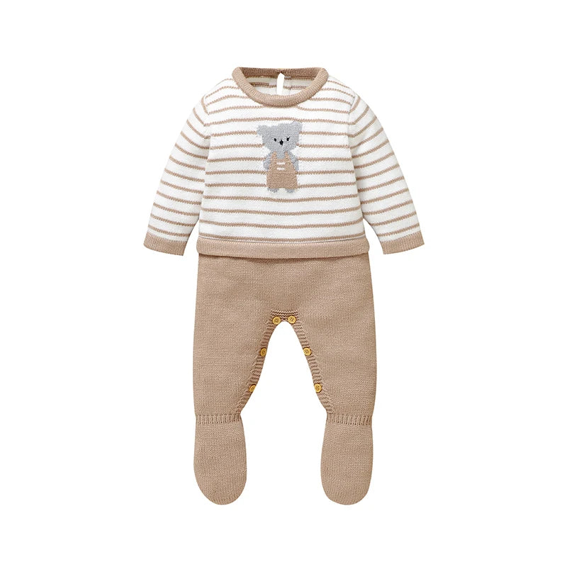 Baby Rompers Knit Infant Girl Boy Jumpsuit Fashion Striped Cute Cartoon Bear Newborn Kid Clothes Long Sleeve 0-18M Overalls Warm ShopOnlyDeal