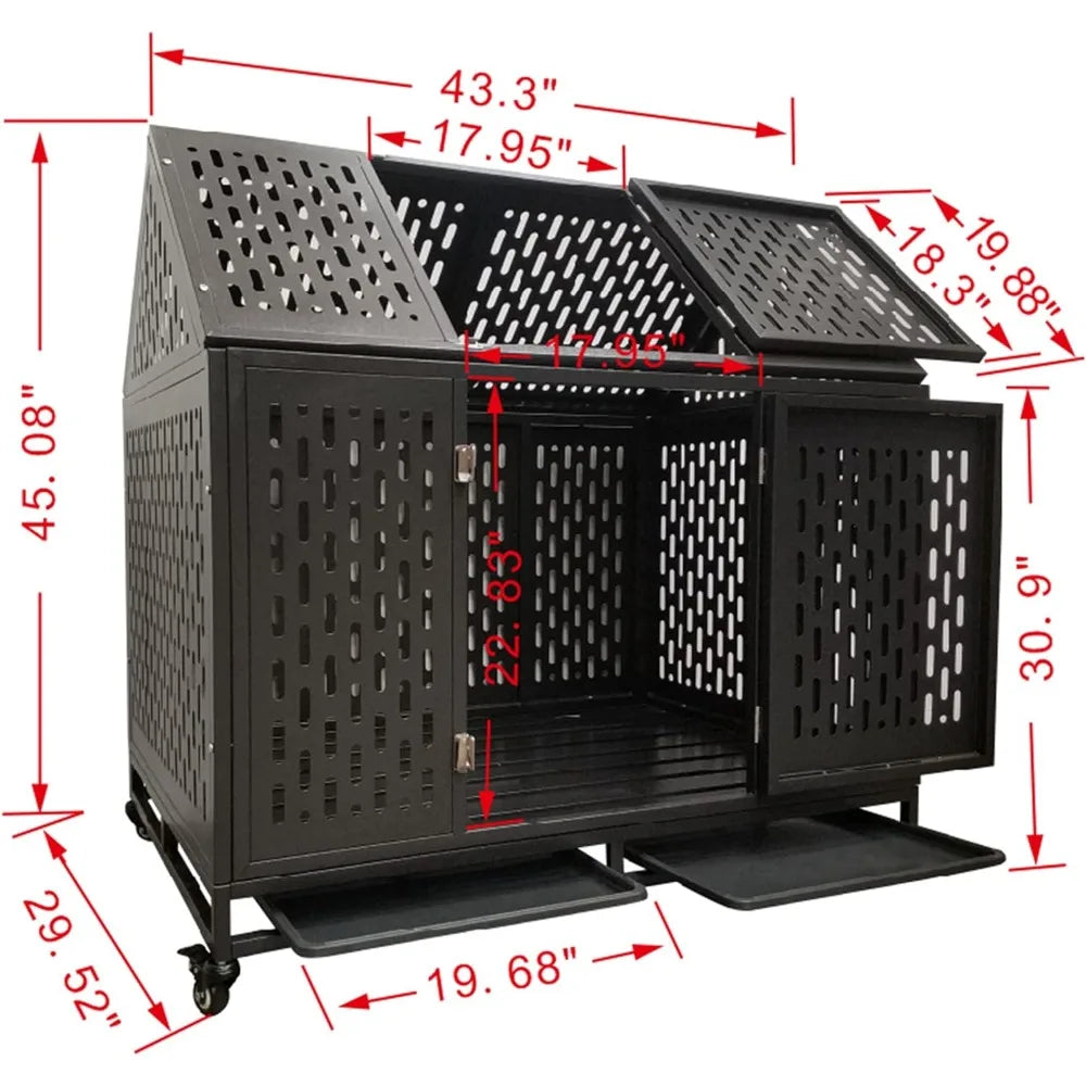 Heavy Duty Dog Crate Cage Kennel, Roof Large Strong Metal Playpen for Large Medium Dogs, 45''/Black ShopOnlyDeal