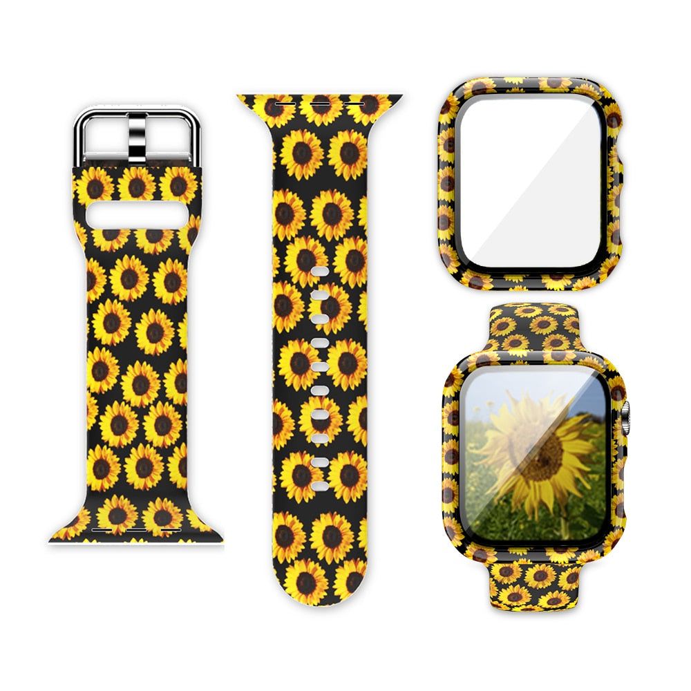 Box+Glass+Case+Strap For Apple Watch band 38mm 44mm 40mm 42mm Printed watchband Silicone correa bracelet iWatch 3 4 5 6 se Strap ShopOnlyDeal