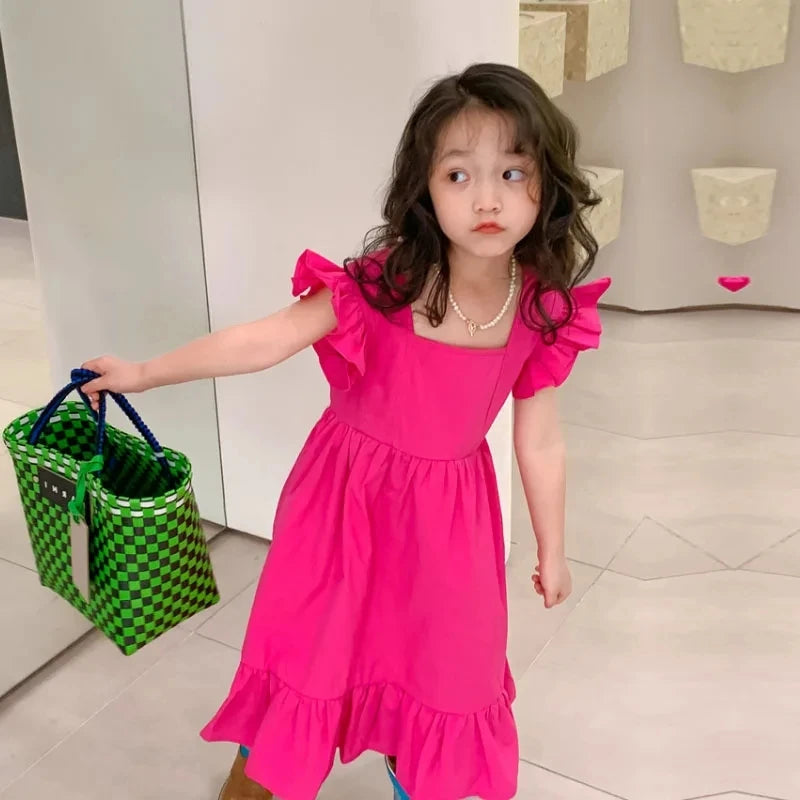 Dress for Girls 2-7 Years | Beibei Korean-Inspired Summer Dress with Floral Edge & Open Back | Perfect for Christmas & Halloween Parties ShopOnlyDeal