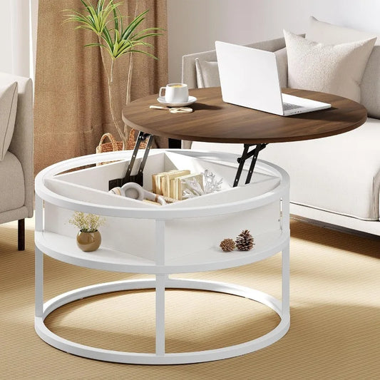 Round Lift Top Coffee Table, Coffee Tables with Living Room with Hidden Storage Compartment, Coffee Table with Storage ShopOnlyDeal