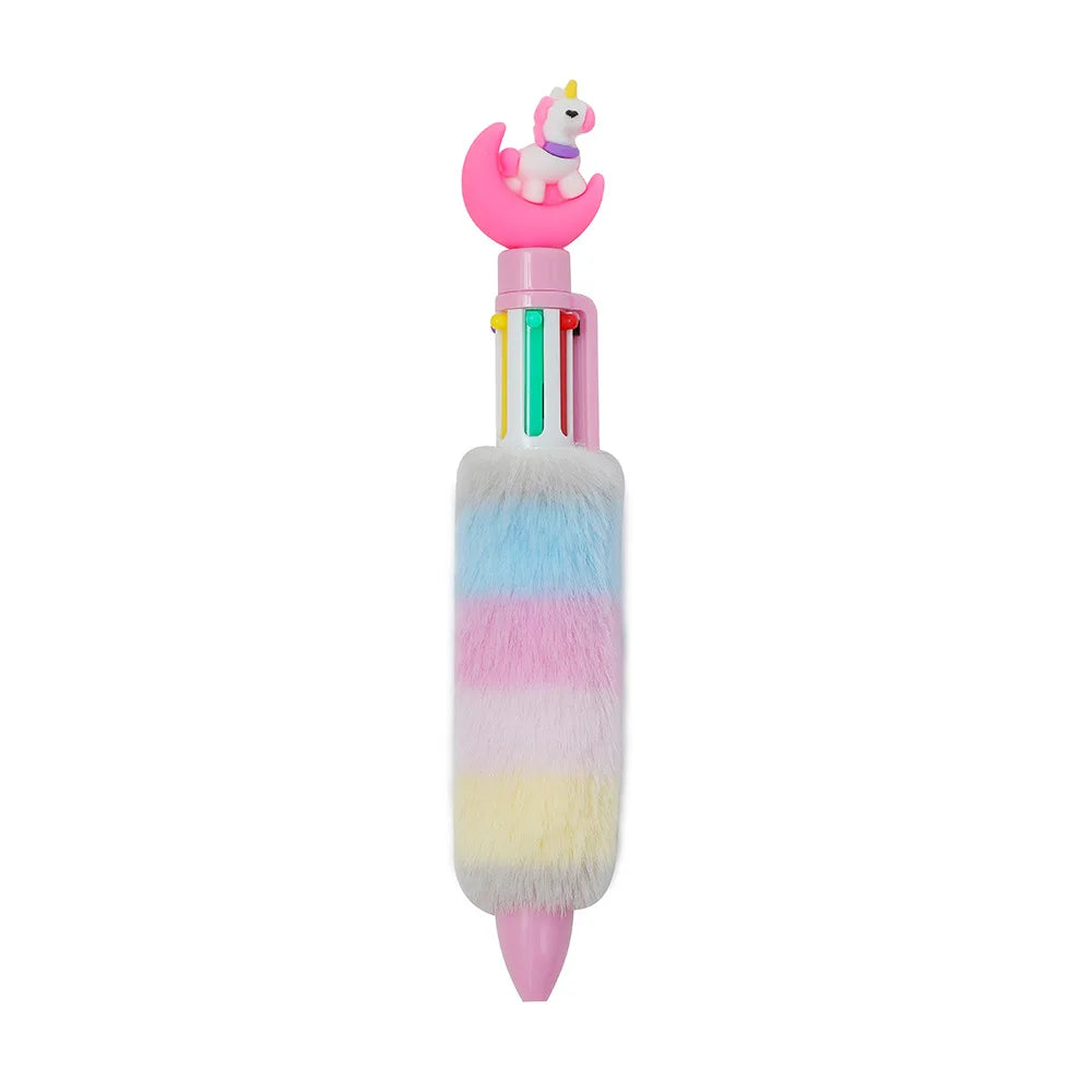 Kawaii Unicorn Fluffy 6 Colored Mechanical Ballpoint Pen | School & Office Writing Supplies | Stationery Gift ShopOnlyDeal