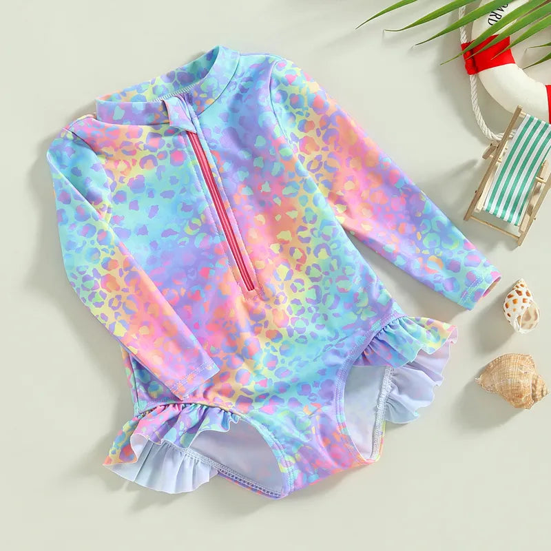 Kids Baby Girl Swimsuits Fish Scale Print Ruffles Long Sleeve Jumpsuit Swimwear Beachwear Children Bathing Suits ShopOnlyDeal