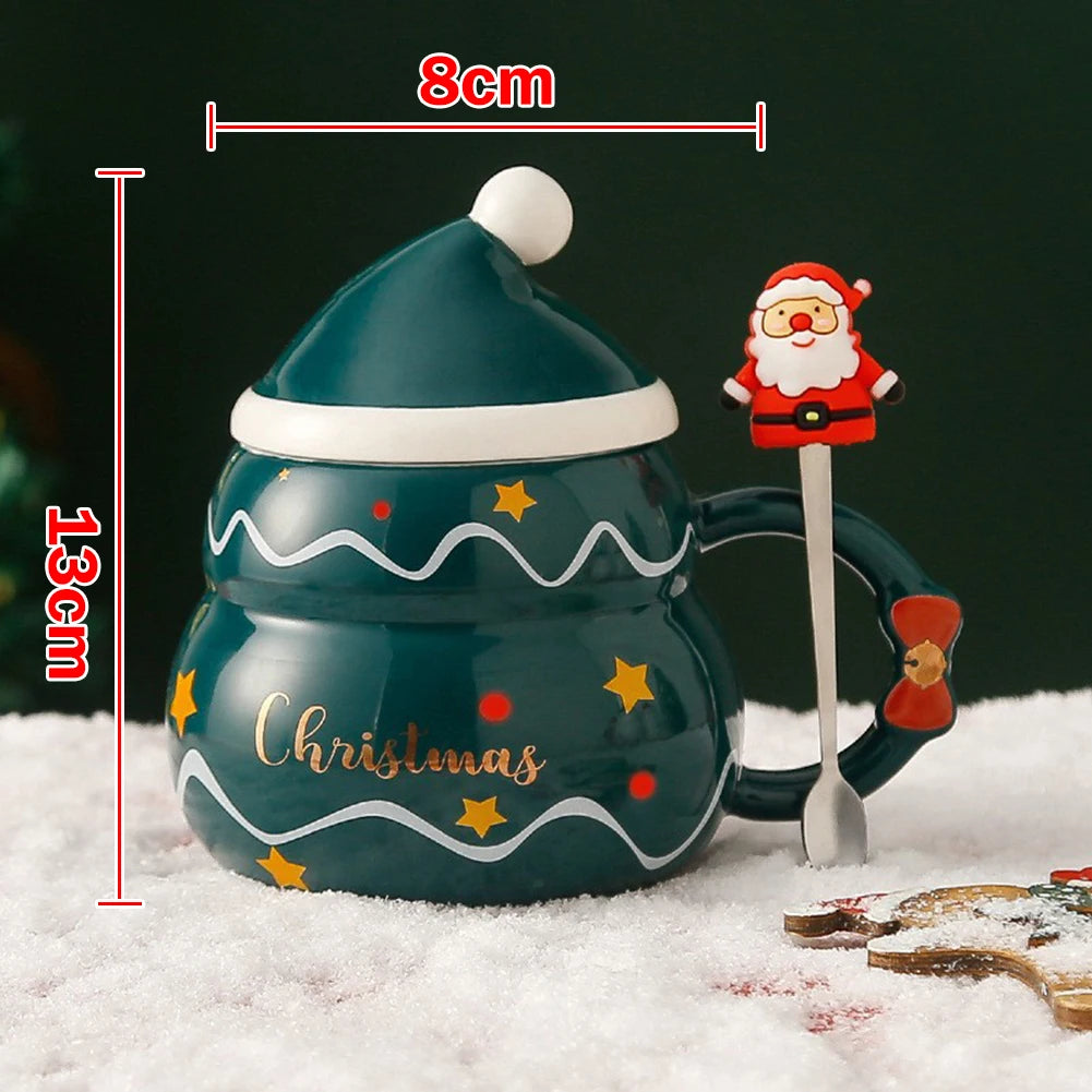 Drinkware Party Decoration Coffee Cup with Lid Spoon Cartoon Cute Ceramic Mug Tea Cup Christmas Mug New Year Gift Decoration Set ShopOnlyDeal