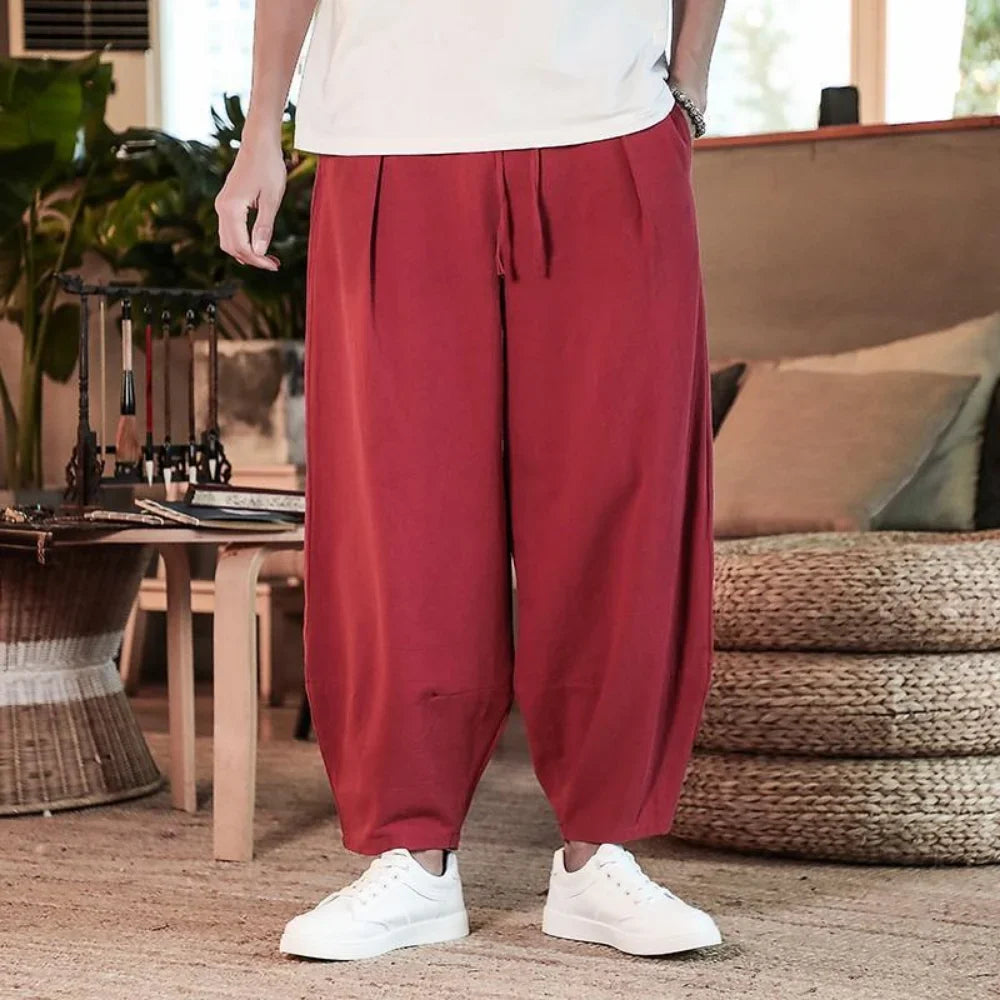 Cotton and Linen Loose Men's Pants | Male Summer New Breathable Solid Color Linen Trousers | Fitness Streetwear Oversize Trousers ShopOnlyDeal