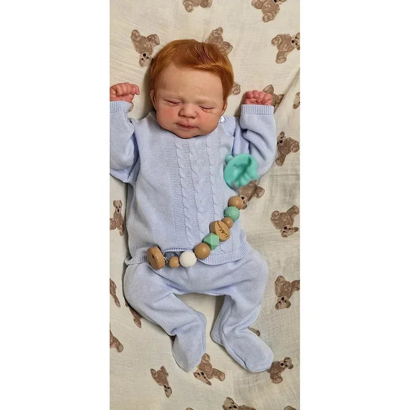 48cm Reborn Baby Sleeping Doll Pascale Hand-Rooted Red Hair with 3D Skin Visible Veins Collectible Art Doll ShopOnlyDeal