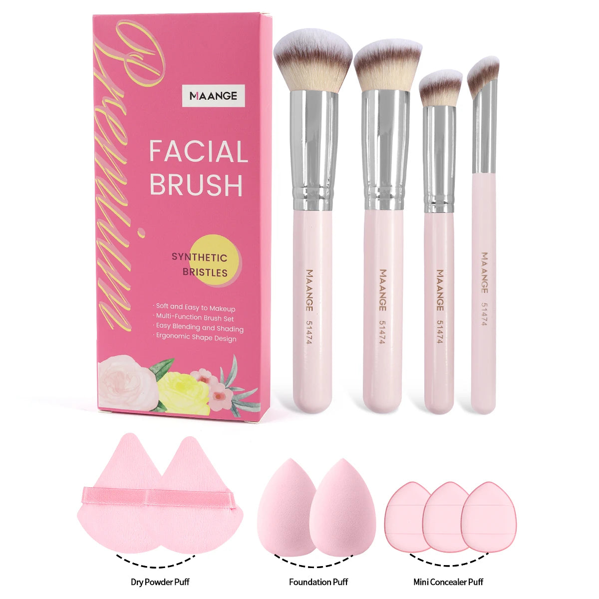 11PCS Professional Makeup Tool Kit 4PCS Foundation Brushes with 7PCS Powder Puff  Washable Triangle Velvet Cushion Puff ShopOnlyDeal