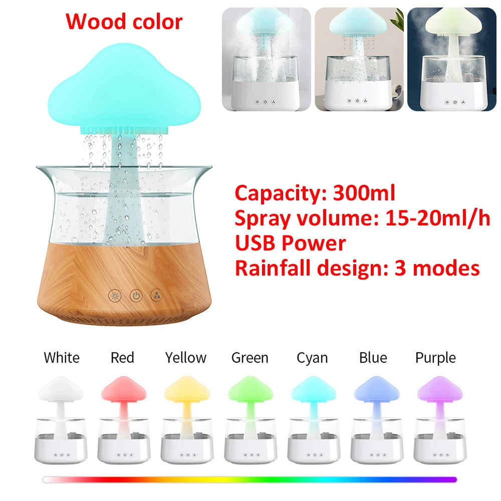 Mushroom Rain Air Humidifier Colorful Night Lights Electric Aroma Diffuser Rain Cloud Smell Distributor Relax Water Drops Sounds ShopOnlyDeal