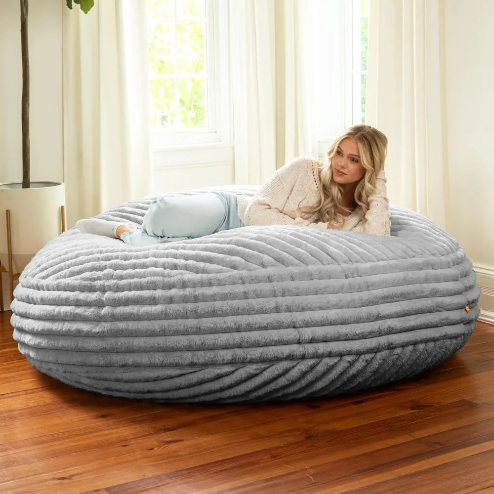 6 Foot Cocoon - Large Bean Bag Chair for Adults, Premium Luxe Faux Fur - Mondo Grey,72"D x 72"W x 20"H ShopOnlyDeal