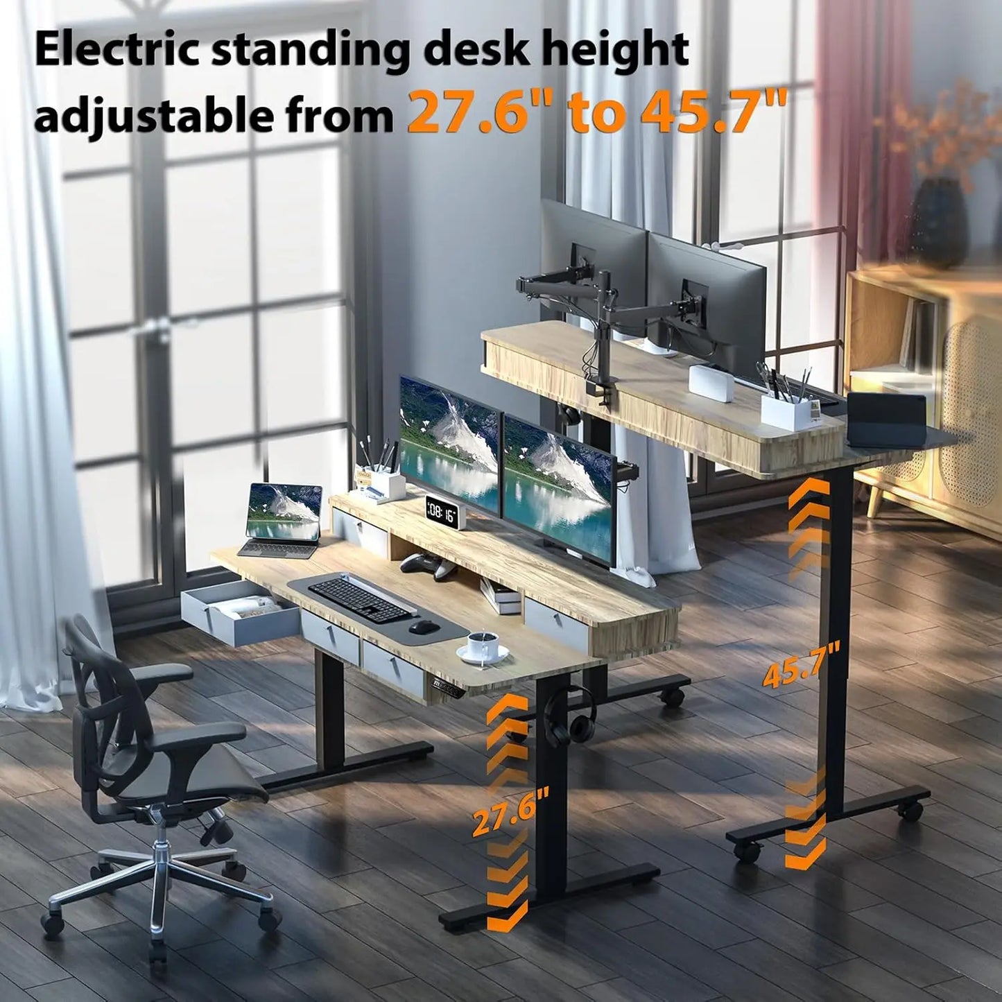 Standing Desk with 5 Drawers, Electric Height Adjustable Desk 55 Inches Stand Up Desk, Ergonomic Desk with Storage Larger ShopOnlyDeal