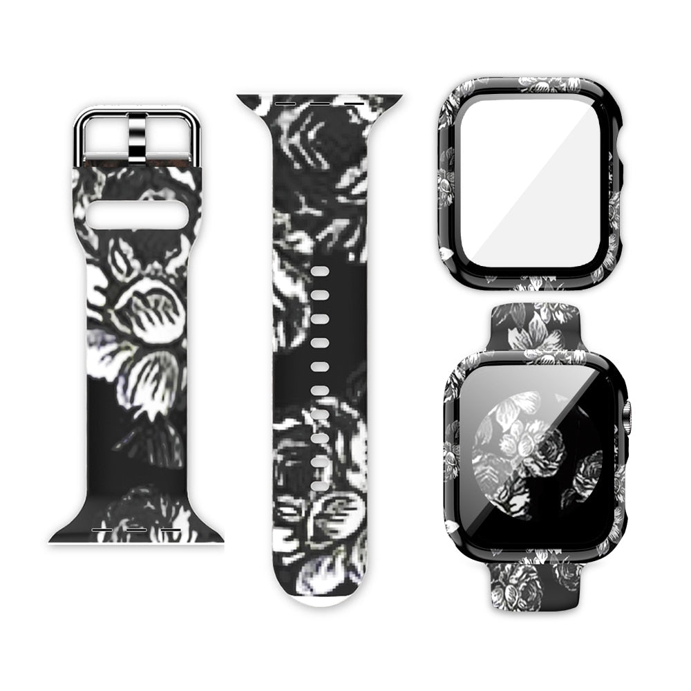 Box+Glass+Case+Strap For Apple Watch band 38mm 44mm 40mm 42mm Printed watchband Silicone correa bracelet iWatch 3 4 5 6 se Strap ShopOnlyDeal