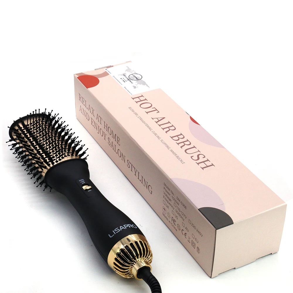 LISARPO Professional Blowout Hair Dryer Brush Black Gold Dryer and Volumize Hot Air Brush for Women Curling Irons Styler ShopOnlyDeal